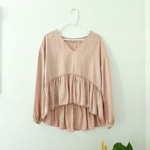 Zara TRF Collection Blush Pink Peplum Style Long Sleeve Top Size Medium